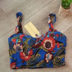 Floral Blue Crop Top XS l Free Add On